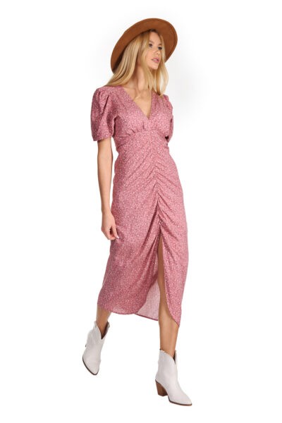 Sukienka różowa letnia wiskoza drukowana z rozporkiem Sweet Romance