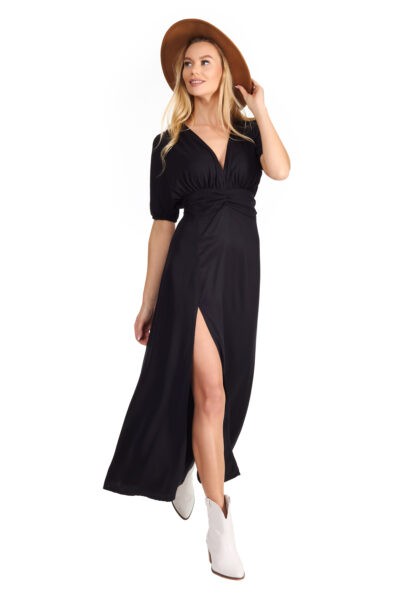 Sukienka długa 7/8 czarna SofiaLu z wiskozy