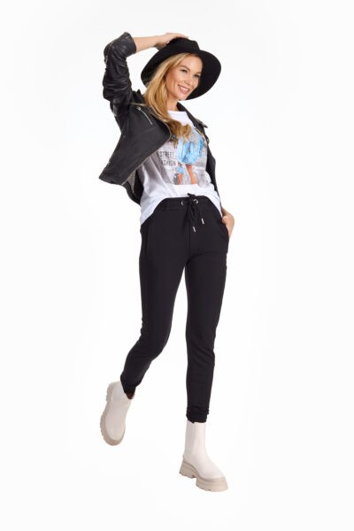 Spodnie dresowe czarne + top damski biały